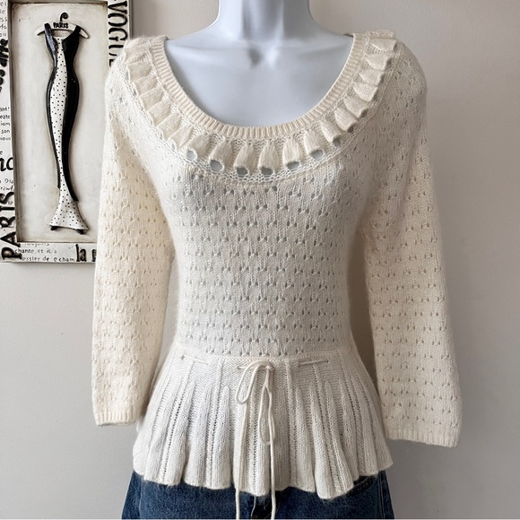 H&M Sweaters - H&M Cream Peplum Pointelle Angora Blend Knit Sweater Size S